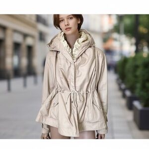 Emporio Armani made in Italy tan hooded lined tie coat jacket  S-M